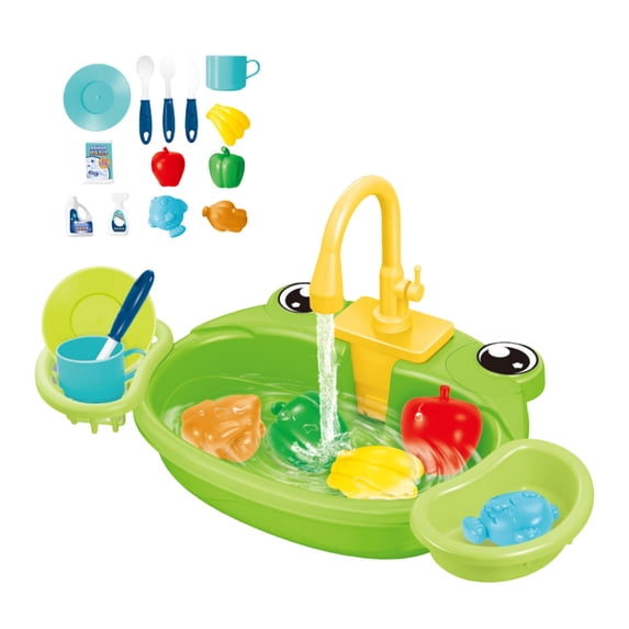 Kitchen Sink Toy with Running Water, Animal Theme Play Dishwasher, Role Play Pretend Play Kitchen Accessories, Automatic Water Circulation, Educational Toddler Toy