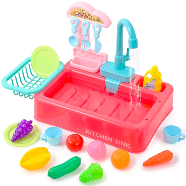 Kitchen Sink Toys Play Sink with Running Water, Kids Pretend Play