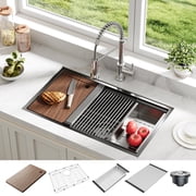 Kitchen Sink Undermount, Undermount Sink Ledge Workstation, Deep Single Bowl, Stainless Steel Under Counter Kitchen Sink Basin with Cutting Board Not Included Faucet