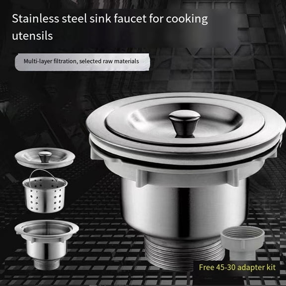 Kitchen Sink Vegetable Sink Drain Set Stainless Steel Kitchen Sink Set Anti Odor Drain Pipe Kitchen Sink Accessories,1 x Drainage kit (steel head + basket)