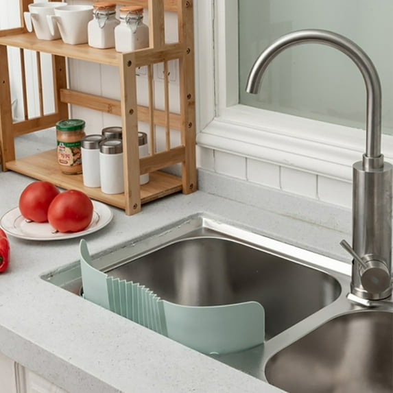Kitchen Sink Water Proof Retaining Plate With Attached Suction Cup Baffle, Foldable Retractable Corner-Fit Adjustable Size Anti-Splash Splash Guard For Kitchen Sink, Flexible