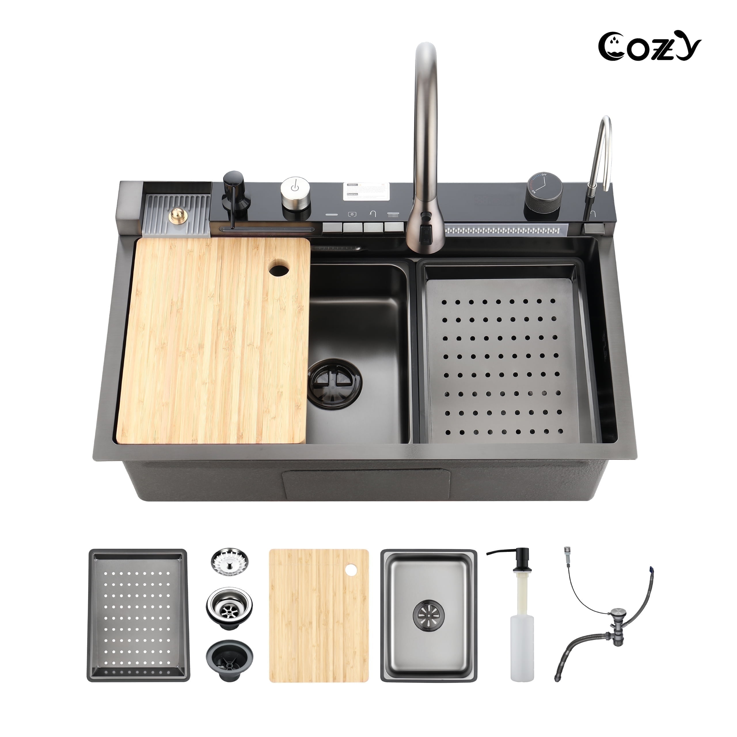 COZY Whale Digital Kitchen Sink 29.5x18 inch 1 Piece Stainless