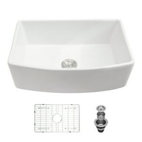 Kitchen Sink White Farmhouse Sink - 33 inch White Kitchen Sink Ceramic Arch Edge Apron Front Single Bowl Farm Kitchen Sinks,Stainless Steel Kitchen Sink