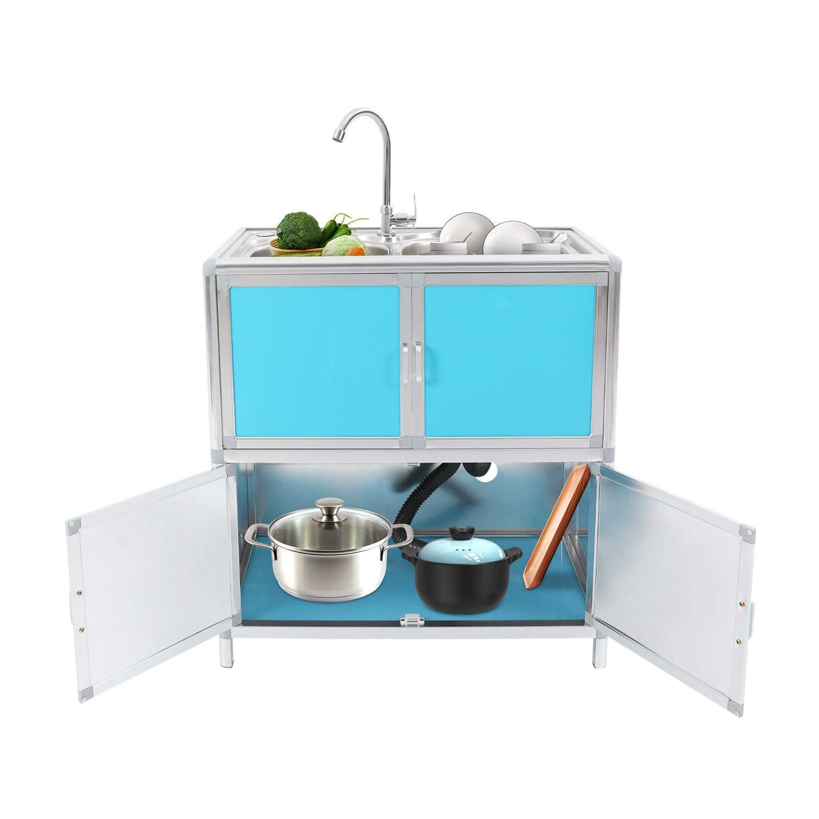 Kitchen Sink with Cabinet, Utility Sinks with Faucet, Freestanding Sink with Storage for Home Kitchen(Blue)