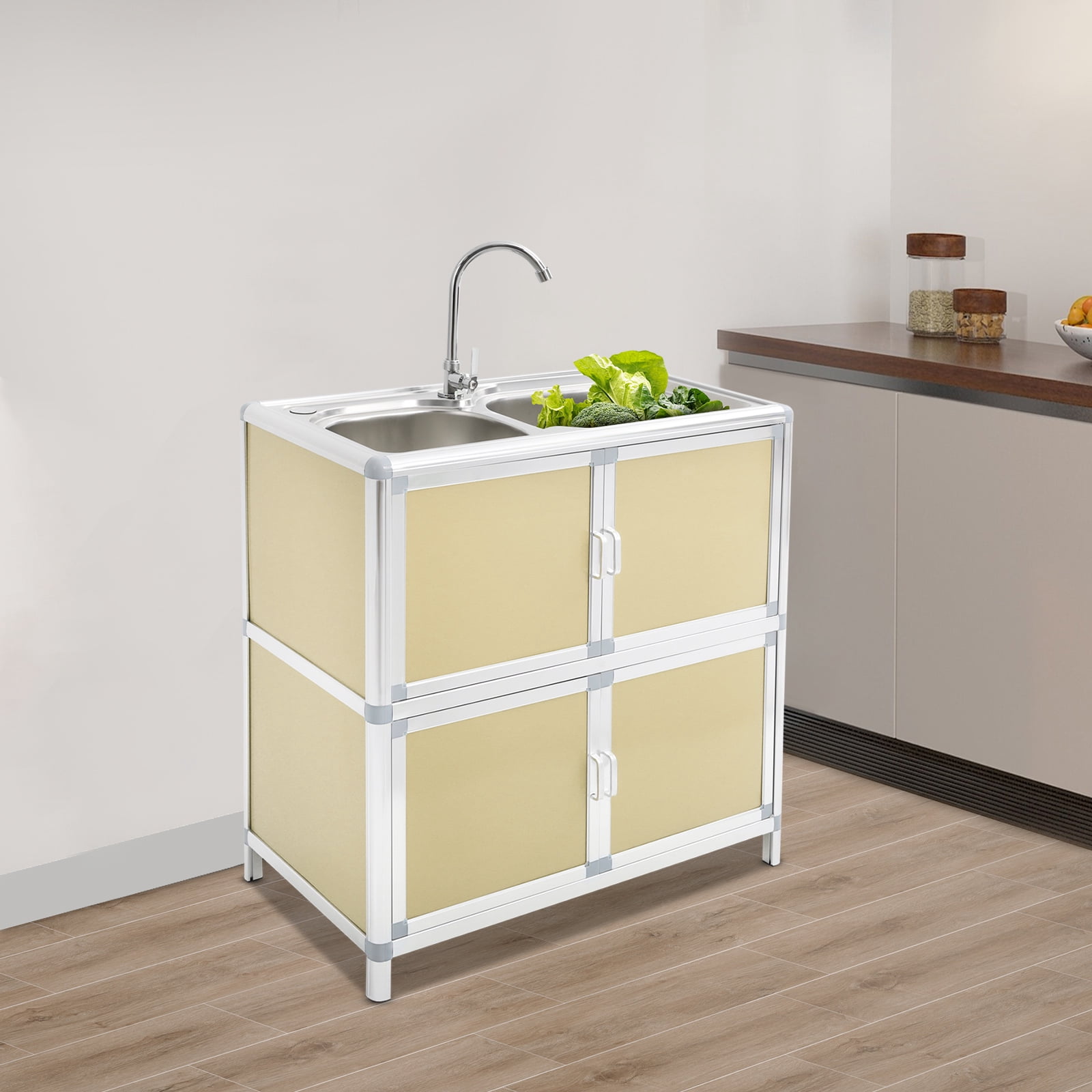 Kitchen Sink with Cabinet, Utility Sinks with Faucet, Freestanding Sink with Storage for Home Kitchen(Gold)
