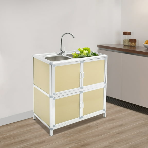 Kitchen Sink with Cabinet, Utility Sinks with Faucet, Freestanding Sink with Storage for Home Kitchen(Gold)