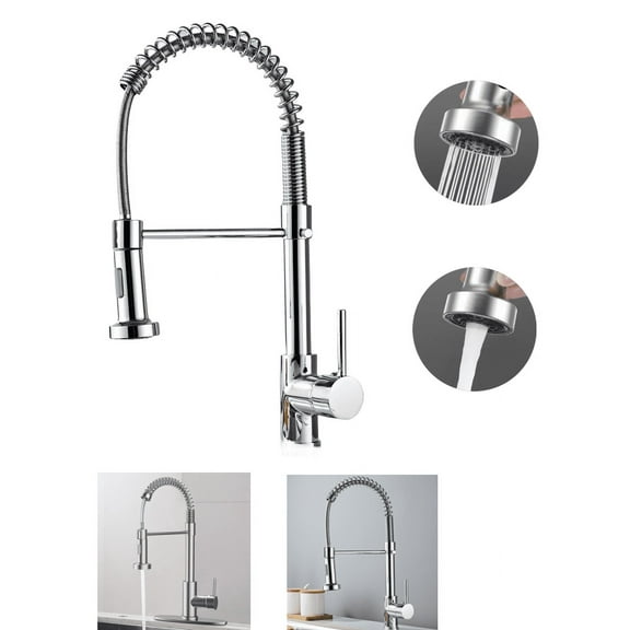 Kitchen Sink with Pull Down Sprayer, Single Handle with 2 Spout Modes, Hot And Cold Mixer Tap Suit to 1 Hole, Chrome