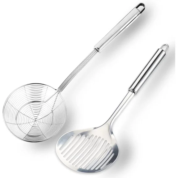 Kitchen Skimmer & Strainer Set-Stainless Steel Spider Ladle For Frying & Cooking