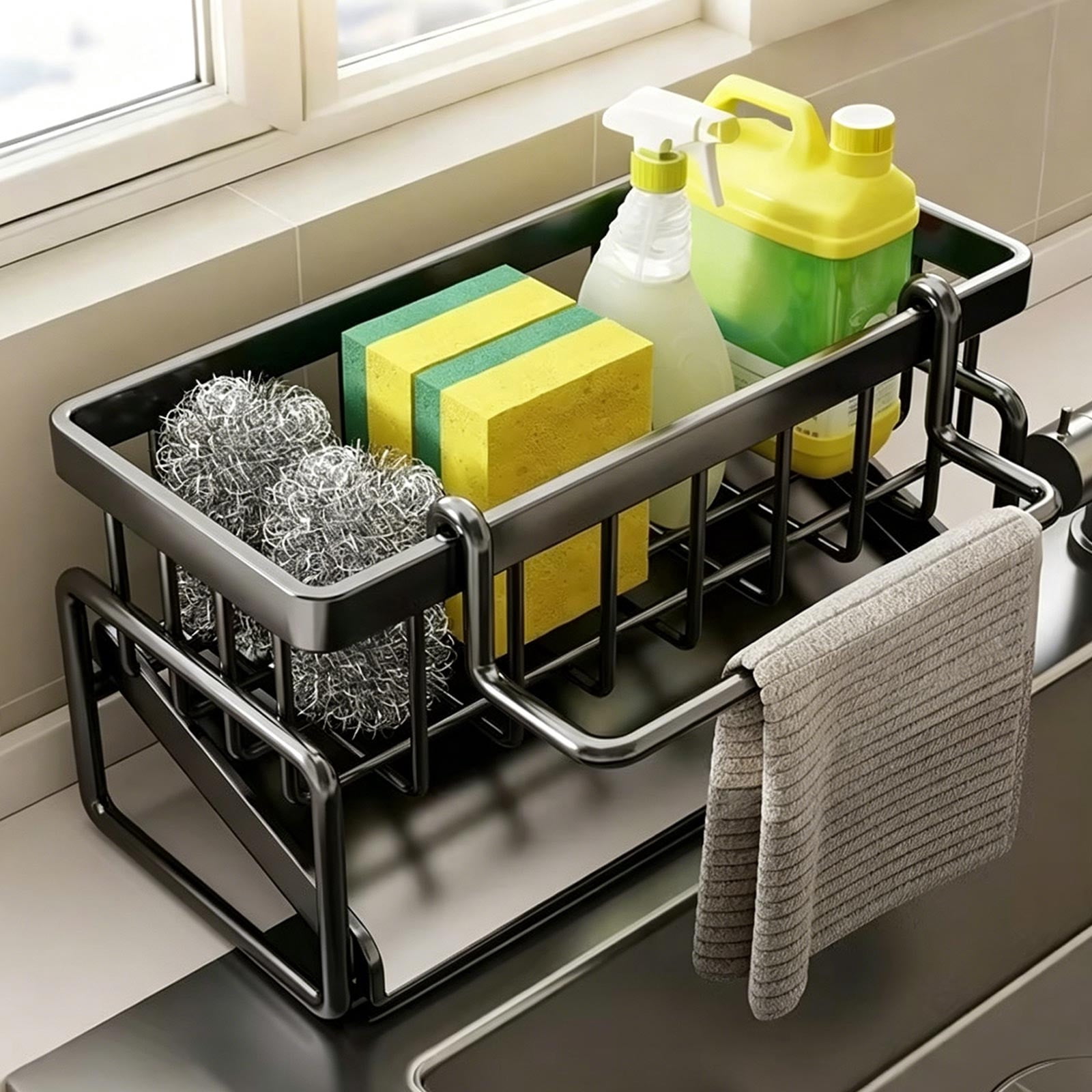 Kitchen Slanted Shelf Sink Caddy Dishcloth Drain Rack Countertop ...
