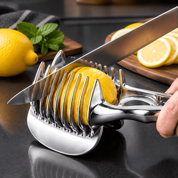 Kitchen Slicing Guide in Stainless Steel for Lemon Tomato Onion Slicer