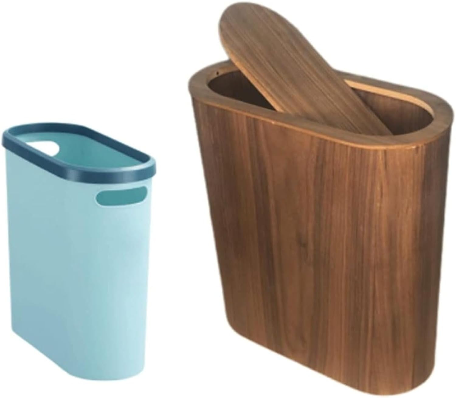 Kitchen Slim Wooden Trash Can with Lid,Tall Skinny Bathroom Garbage Can ...