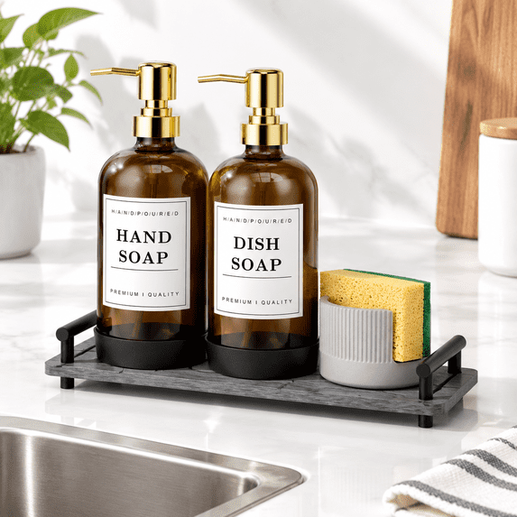 Kitchen Soap Dispenser Set 16 Oz Glbottle With Rust Pumptant Dry Tray ...