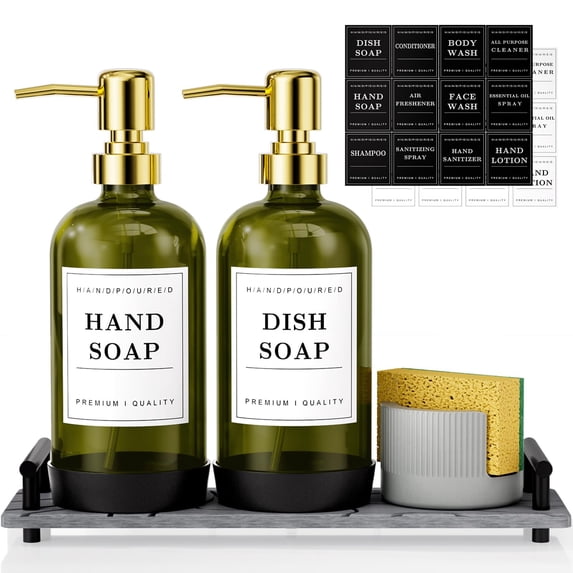 Kitchen Soap Dispenser Set 16 Oz Green Glbottle With Rust Pumptant Dry ...