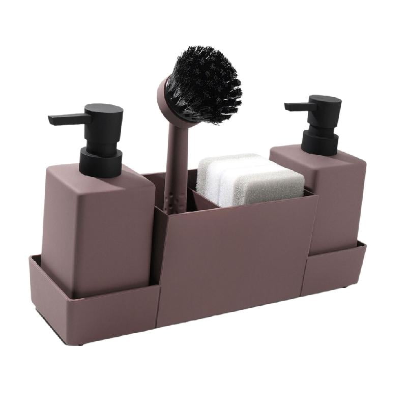 Kitchen Soap Dispenser with Sponge Holder and Storage Tray Cleaning Tool Rack