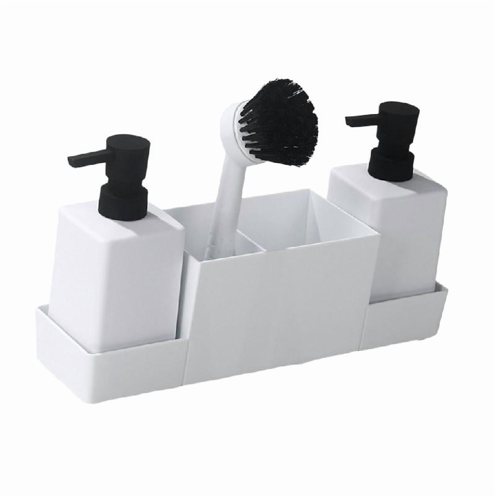 Kitchen Soap Dispenser with Sponge Holder and Storage Tray Cleaning Tool Rack