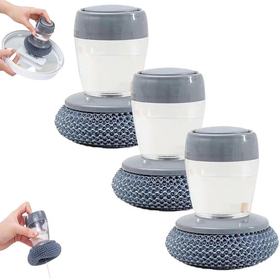 Kitchen Soap Press Dispensing Palm Brush, Soap Dispensing Dish Brush, Dish Scrubber with Soap Dispenser, Multifunctional Pressing Cleaning Brush, Kitchen Press Dish Pot Scrubber (3PCS)