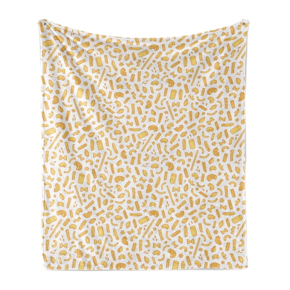 Kitchen Soft Flannel Fleece Throw Blanket, Different Type of Pasta Shapes Italian Macaroni Penne Spaghetti Cuisine Theme, Cozy Plush for Indoor and Outdoor Use, 70" x 90", Mustard White, by Ambesonne