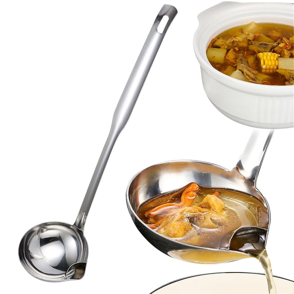 Kitchen Soup Ladle Stainless Steel Punch Metal Heavy Ladell Spoons with Pour Spout Gravy Ladles for Serving,Cooking,Canning,Sauces,Gravy,Stews,A