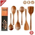 thumbnail image 1 of Kitchen Spatula Set, Wooden Spoon Set, Utensil Set, Wood Spoon Set, Cooking Accessories Gadgets, Spatula, Fork, Teak Wood Utensil, Non Stick, Organic, Dish Washable (6 Pack), 1 of 6
