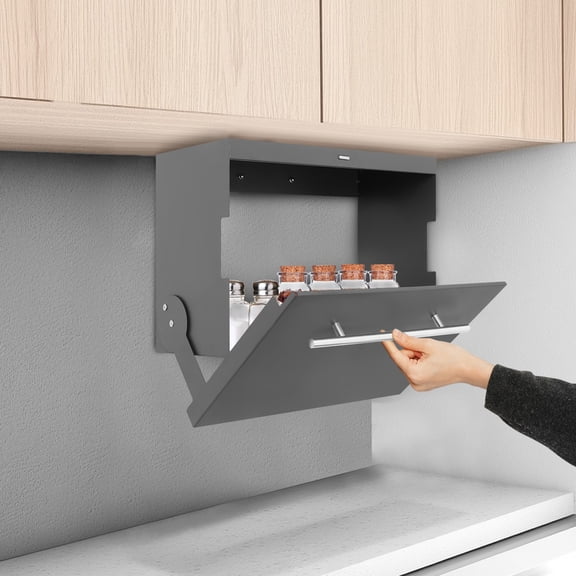 Kitchen Spice Organizer, Wall Spice Organizer Under Cabinet, Kitchen Storage Rack with Pull-down Cover