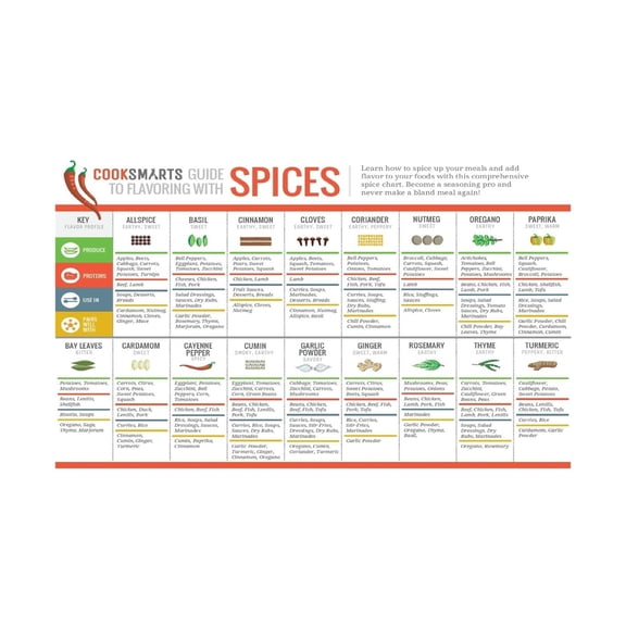 Kitchen Spice Pairing Chart Poster Canvas Painting Herb Guide with Flavor Combinations Cooking Tips for Home Professional Chef Decor