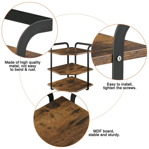 Kitchen Spice Rack, Corner Rack, Three-tier Wooden Counter Storage Rack