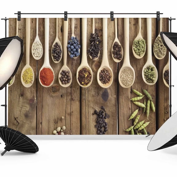 Kitchen Spices Curry Photography Backdrop 7x5FT, Chilli Pepper Wood Farmhouses Photo Backdrops, Background for Photography Studio Photo Studio Background, Back Drop for Photoshoot