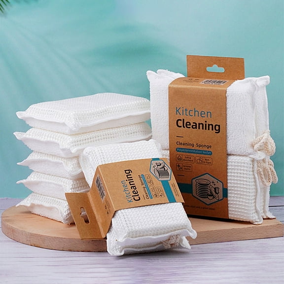Kitchen Sponge Cleaning Set, 4-Pack XL White Scrubbing Sponges, Non-Greasy Dishwashing Sponges with High Absorption, Heavy Duty Scouring Pads for Home & Restaurant, 5.51x3.54x0.98 inches