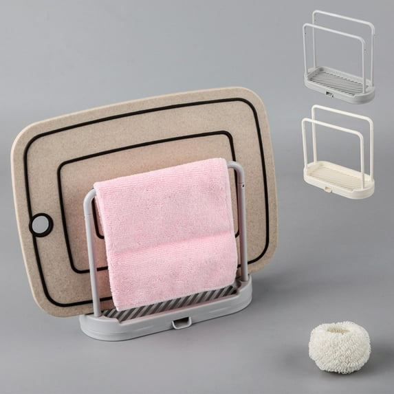 Kitchen Sponge Holder Dishcloth Hanger, Kitchen Sink Rack Tray Organizer Stand for Sponge, Dish Cloth, Rag, Brush, Scrubber Storage And Organization(White)