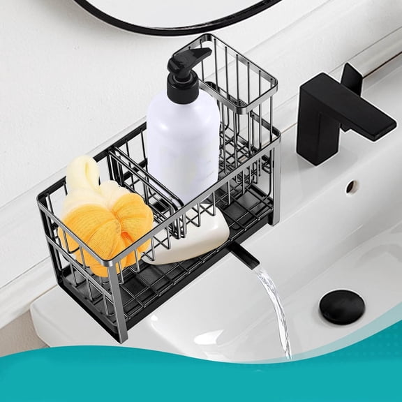 Kitchen Sponge Holder, Sink Caddy Organizer with Brush Holder, Stainless Steel Sink Box Dish Scrubber Holder, Soap Tray for Kitchen Counter Accessories & Storage Rack