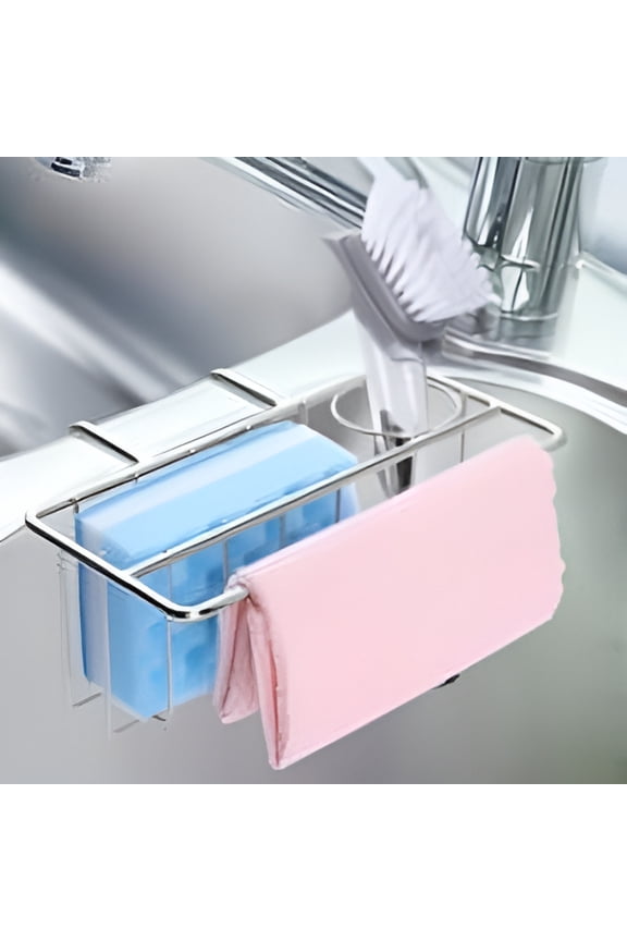 Kitchen Sponge Holder for Sink, Sink Organizer Caddy Brush Soap Drainer Rack, Stainless Steel