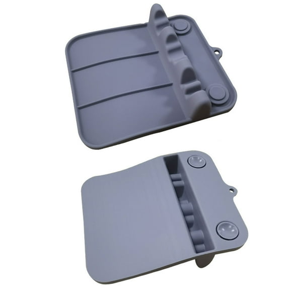 Kitchen Spoon Holder with Suction Cup, Silicone Utensil Rest with Drip Pad, Gray Color, Non-Slip