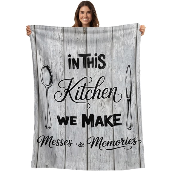 Kitchen Spoon Knife Blanket Soft Cozy Warm Throw Blanket for Couch, Plush Fuzzy Flannel Blankets for Sofa, Farmhouse Grey Wooden Bed Blankets Lightweight Gifts for Women, 30"x40"