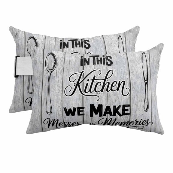 Kitchen Spoon Knife Outdoor Pillows for Chaise Lounge Chair Beach Headrest Pillow Set of 2 Waterproof Lumbar Pillows with Insert&Adjustable Elastic Strap Farmhouse Grey Wooden Pillow for Pool 12"x20"