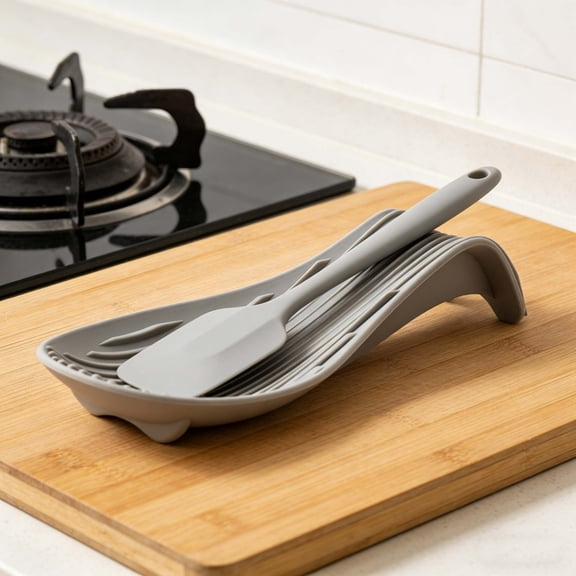 Kitchen Spoon Rest for Counter with Deepened Slots and Grooved Drainage Style Concept, Thickened Insulated Silicone Base, Dishwasher Safe