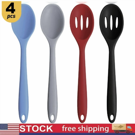 Kitchen Spoons Silicone Utensils Set of 4 Heat Resistant Rubber for Baking Cook