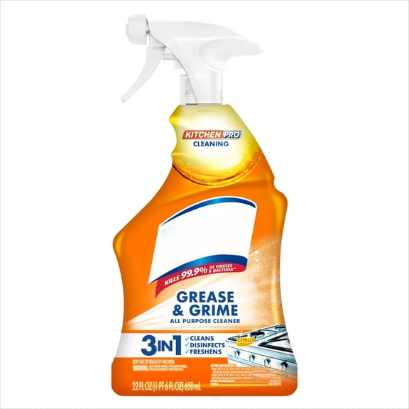 Kitchen Spray Cleaner and Degreaser, Antibacterial All Purpose Cleaning Spray for Kitchens, Countertops, Ovens, and Appliances, Citrus Scent, 22oz