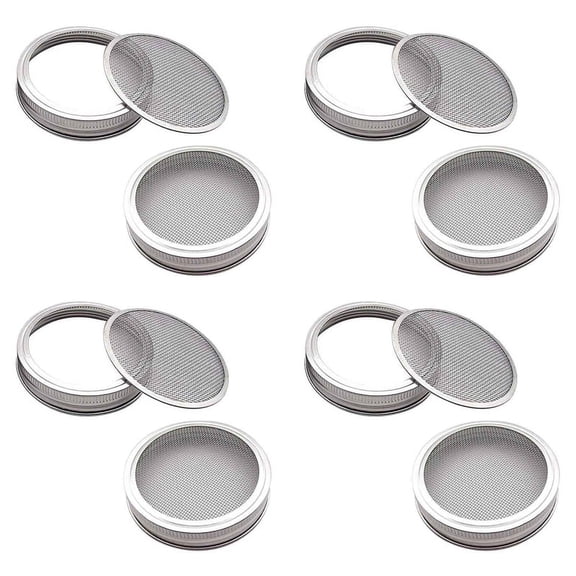 Kitchen Sprouting Kit: 8-Pack Stainless Steel Jar Lids with Mesh Screens for Wide Mouth Jars