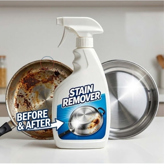 Kitchen Stain Remover Spray, Powerful Cookware Cleaner for Burnt Food, Grease and Rust, Multipurpose Cleaner for Pots, Pans and Stovetops