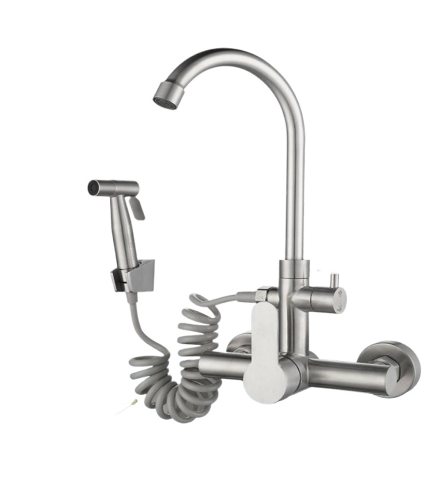 Kitchen Stainless Steel 304 Faucet, Wall Mount Hot Cold Mixer Sink Tap With Bidet Sprayer, Shower Head Sets ,Made to Last
