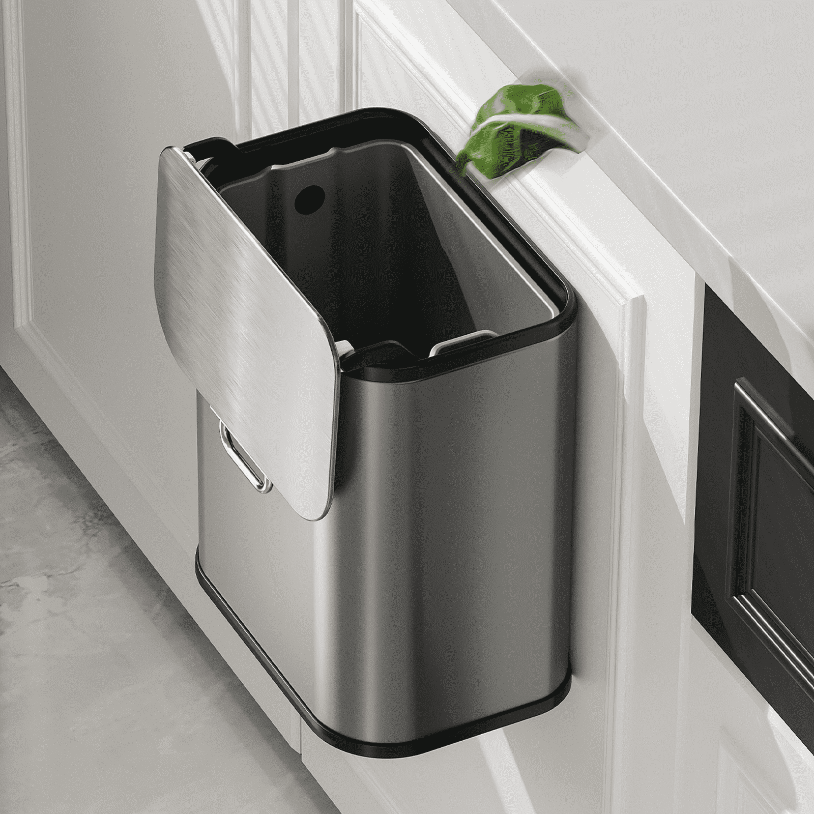Kitchen Stainless Steel Compost Bin with Lid Countertop, 6l / 1.6gal Small Indoor Hanging Trash Can for Cabinet Door, Small Under Sink Food Scraps Garbage Pail, Eclipse-Grey