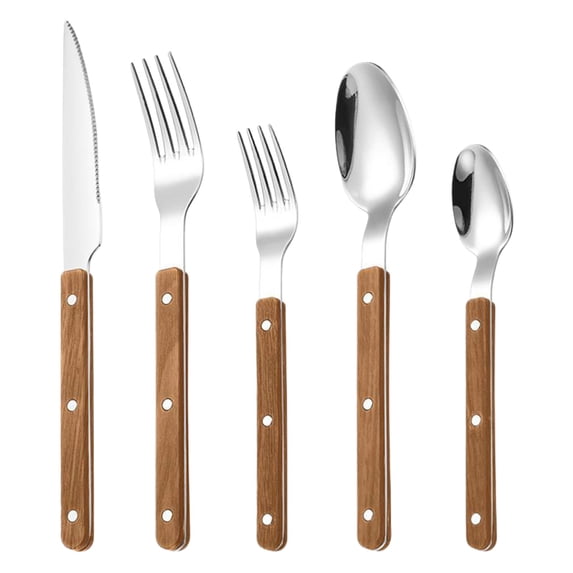 Kitchen Stainless Steel Silverware Tableware Set ABS Clamp Handle Flatware Cutlery Set Steak Knife Fork Spoon Teaspoon Western Tableware Butter Knife 5 Pieces Set