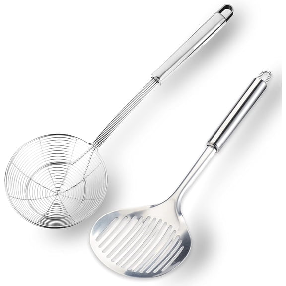 Kitchen Stainless Steel Strainer Spoon, Slotted Spoon, 2-Piece Set