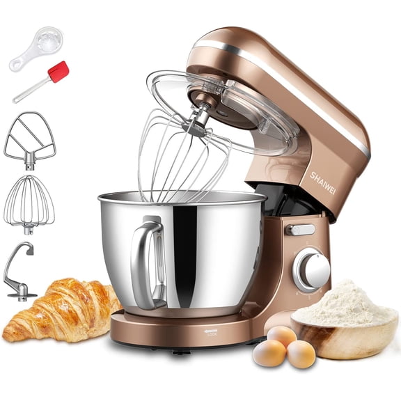 Kitchen Stand Mixer, 6.5 Quart, 6 Speed Tilt-Head Kitchen Mixer, Electric Food Mixer with Dough Hook, Wire Whip, Beater, Gold