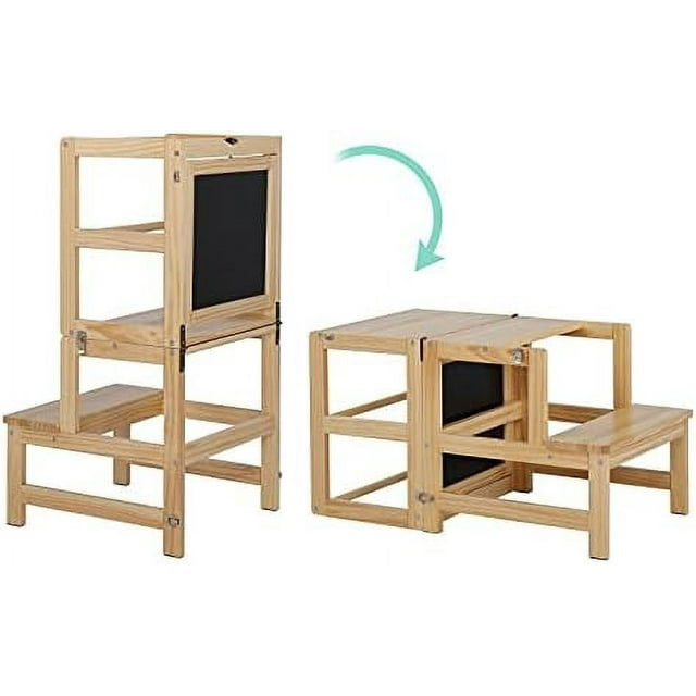 Kitchen Standing Tower with Safety Rail Chalkboard Children Learning