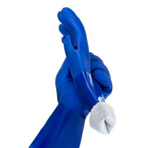 Kitchen-Star Ultimate Rubber Household PVC Gloves with Comfortable Cotton Lining, Anti-Slip surface, Kitchen Dishwashing, Extra Thickness, Kitchen Cleaning, Working, Painting, Pet Care (Large, Blue)