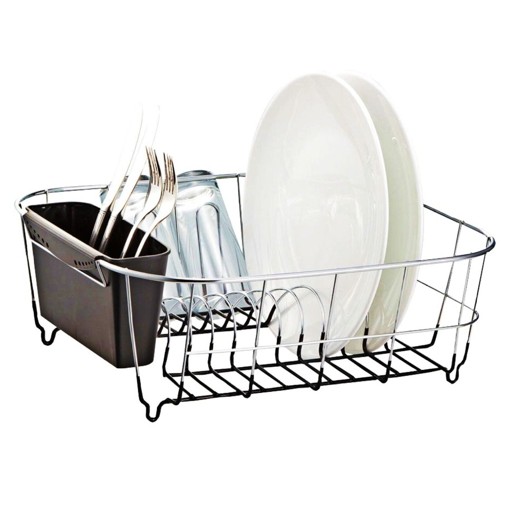 Chrome-Plated Steel Small Dish Rack with Utensil Cup