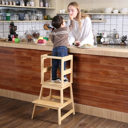 Kitchen Step Stool with Safety Rail & Anti-Slip Mats, SDADI Kids Step Stool &Toddler Kitchen Stool for Children 18 Months and up, LT01N