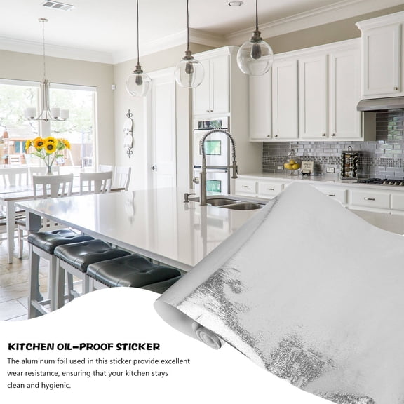 Alasum Removable Plated Silver Aluminum Foil Kitchen Backsplash Sticker for Stove and Cabinet
