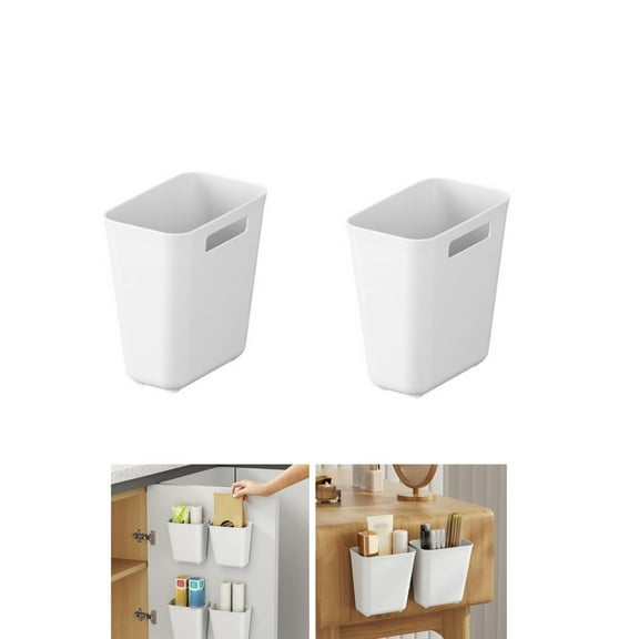 Kitchen Storage Box,QZS White Organizer Basket Fridge Cabinet Door Bin,Plastic Hanging Baskets with Self-adhesive Hooks for Cabinet Door,2Pcs
